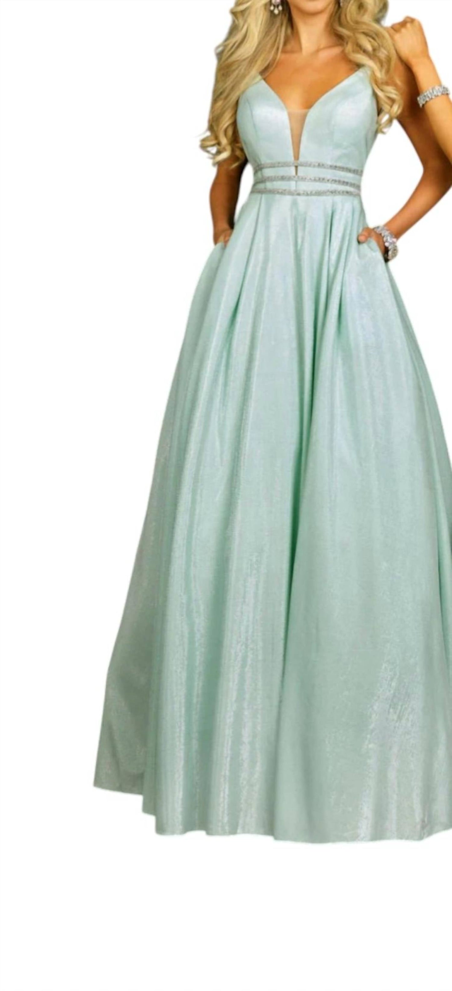 Shimmer Jersey V-neck Ball Gown