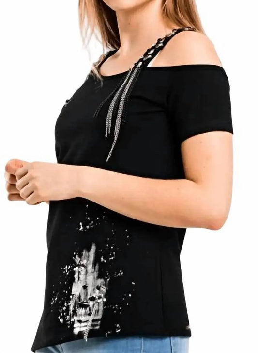Tania Ein-Schulter-T-Shirt mit Nieten