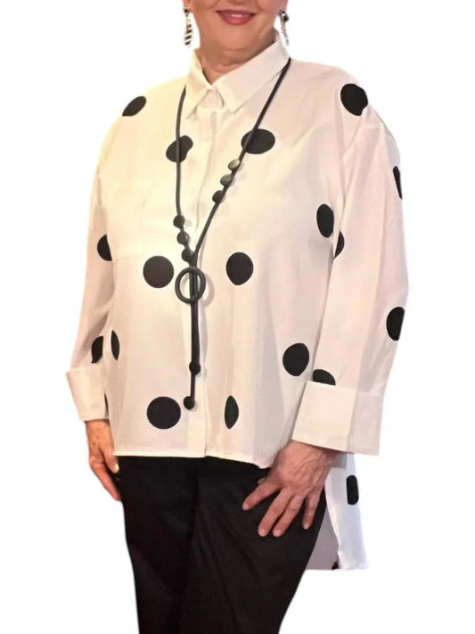Collared Button-through Blouse With High-low Hem