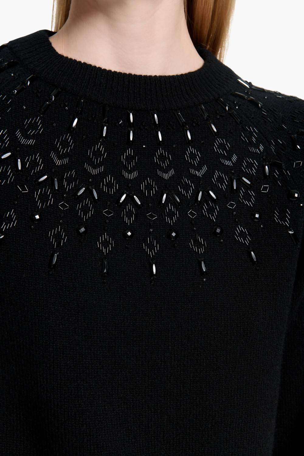 Harold Wollpullover mit Perlenbesatz am Ausschnitt
