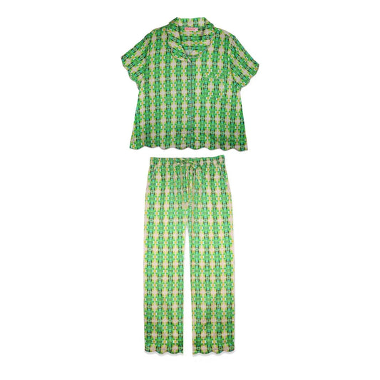Women's Scalloped Pajama Set Long Pant & Short Top