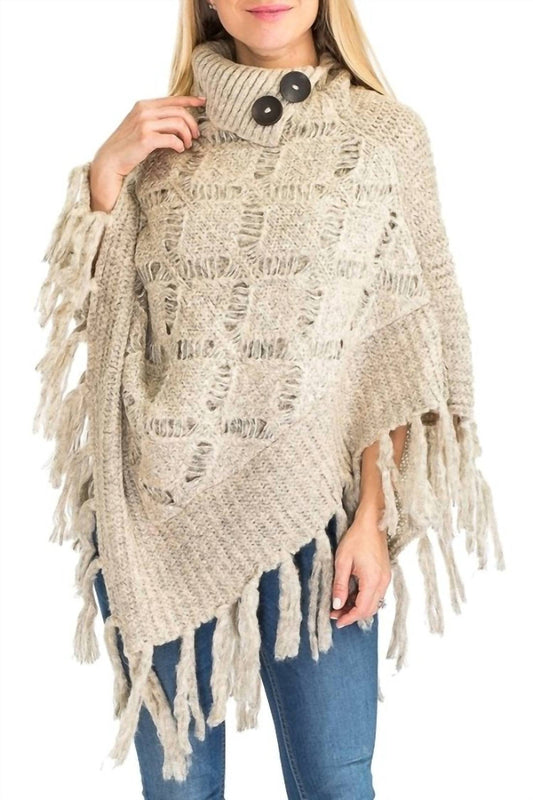 Rollkragen gerippter Häkelstrick-Poncho