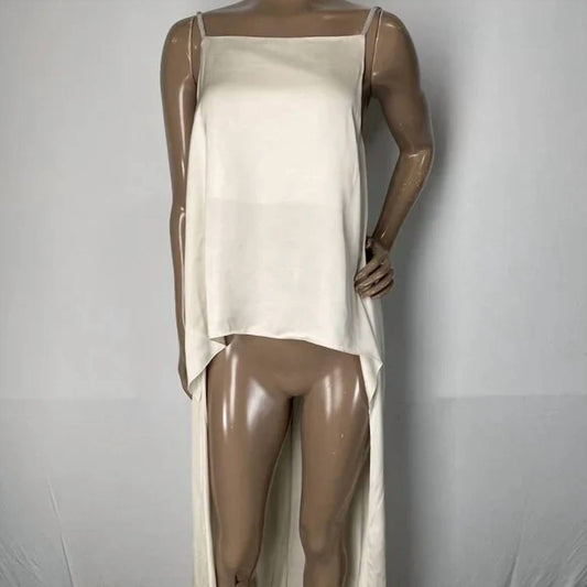 Damen-Satinbluse mit Perlen und Hosenträgern