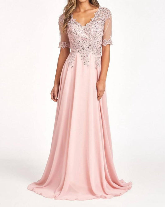 Embroidery Chiffon V-neckline Dress