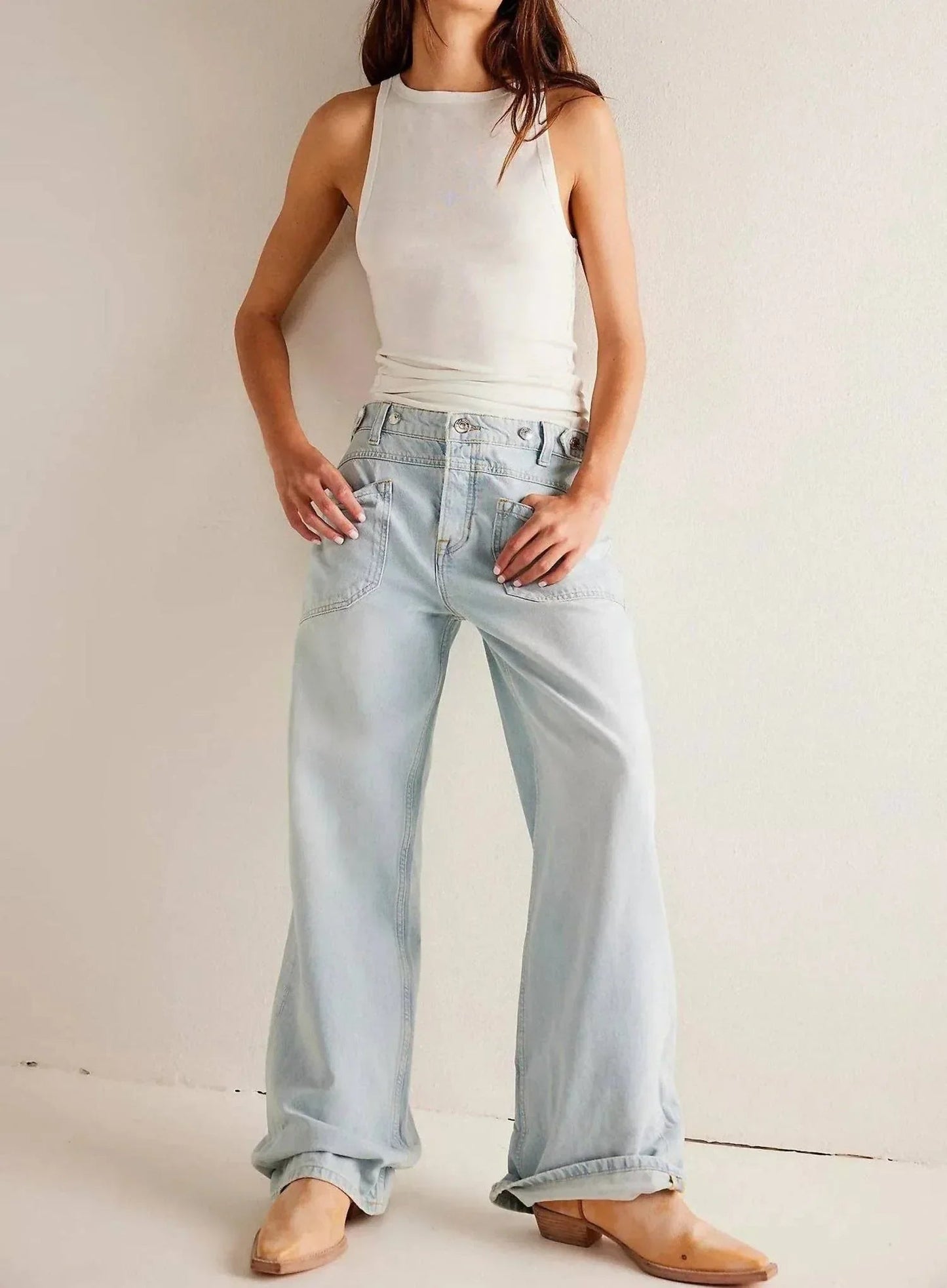 Damen Washed Straight Leg Jeans