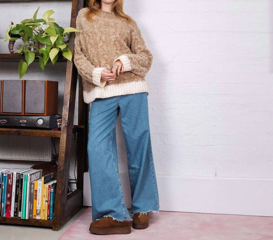 Jennie Cable Marled Stehkragen-Ballonärmel-Pullover