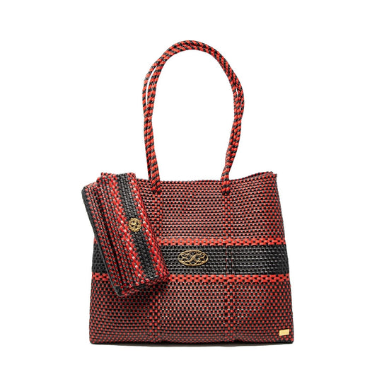 Women's Travel Woven Striped Tote Bag With Clutch
