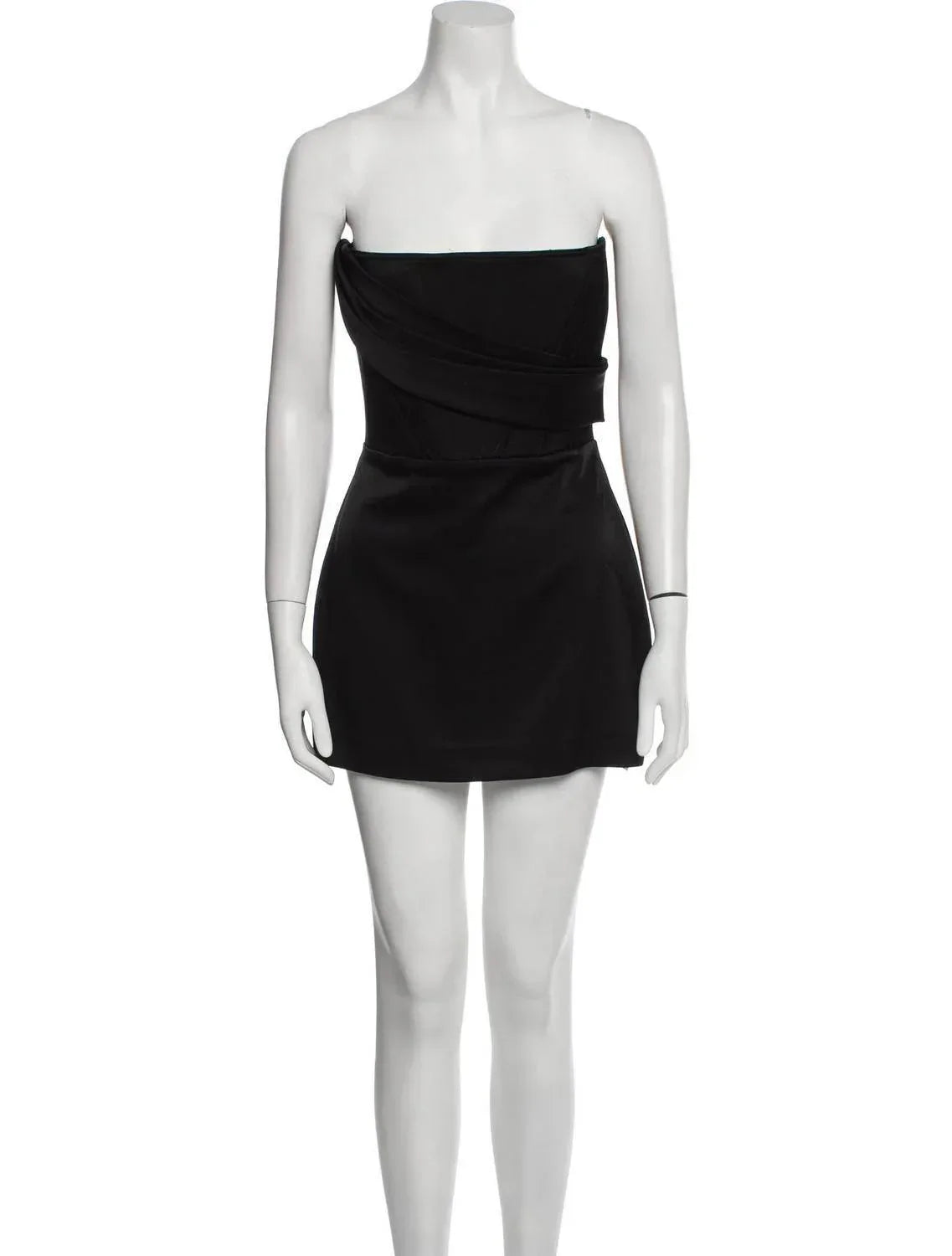 Satin Crepe Strapless Corset Drape Mini Dress
