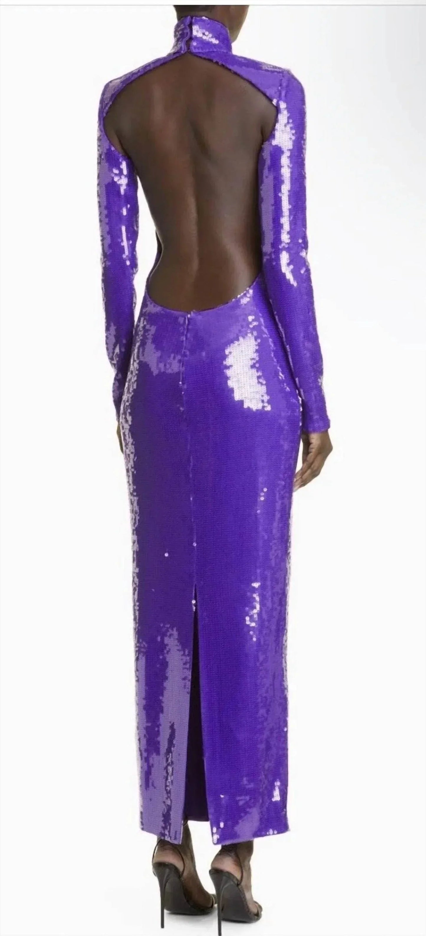 Pailletten-Rollkragen-Kleid mit langen Ärmeln und Cut-Outs im Säulen-Stil