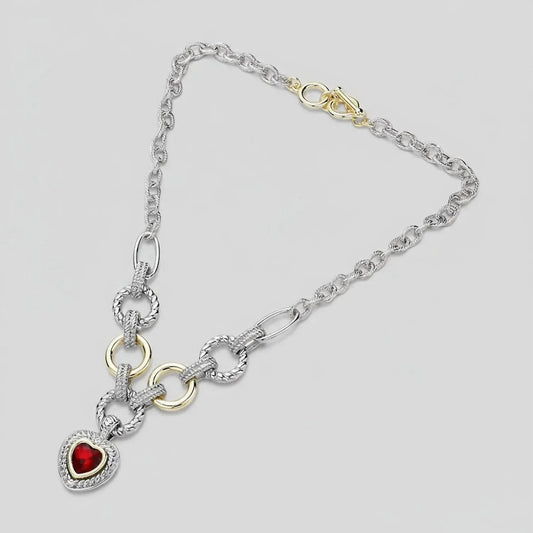 Women's Emilia Two-tone Textured Heart Pendant Necklace
