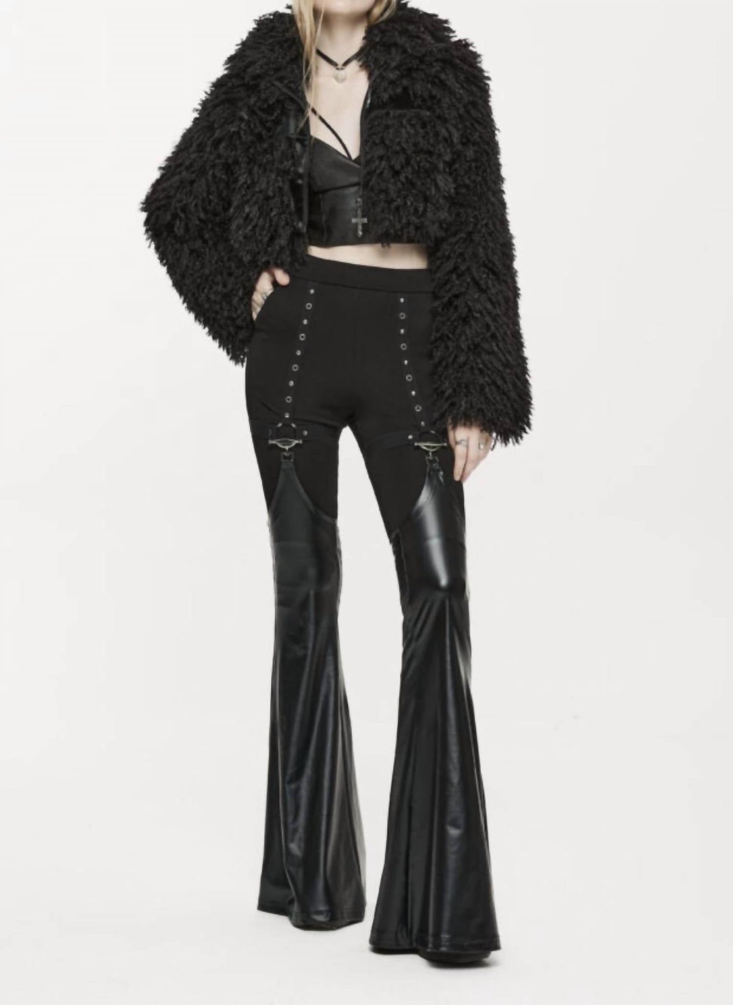 Punk Leggings mit abnehmbaren Gamaschen aus PU-Leder