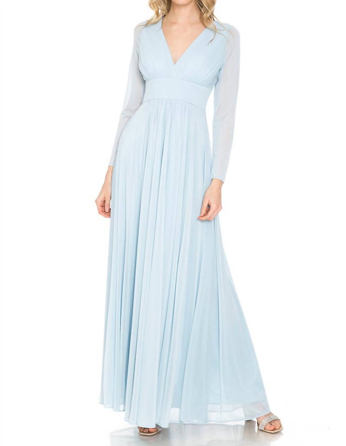 Langärmeliges V-Ausschnitt A-Linien-Kleid