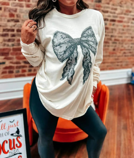 Coquette Lace Bow Long Sleeve Graphic Tee