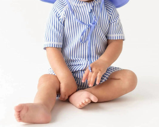 Baby Boys Seersucker Short Sleeve One Piece Rash Guard