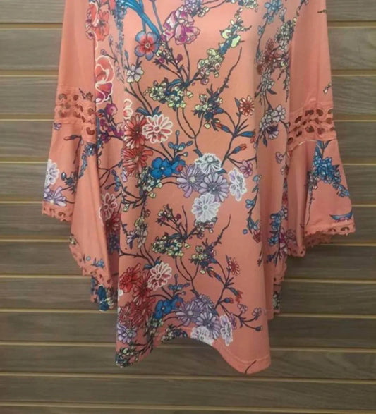 Women's Lace Insert Bell Sleeve Top