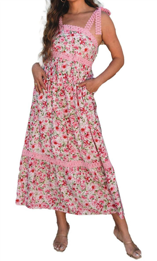 Floral Lace Tied Strap Empire Waist Maxi Dress