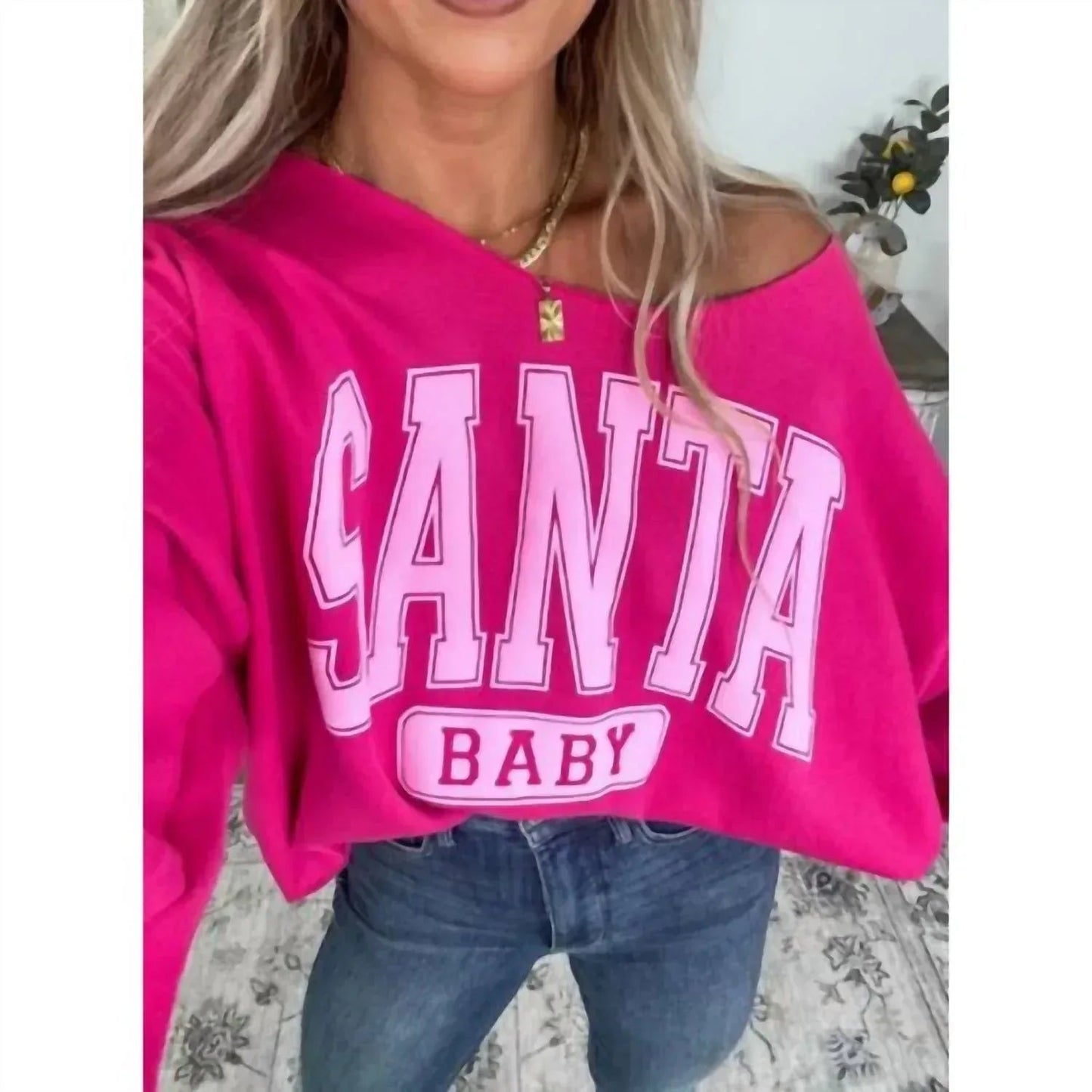 Damen Santa Baby schulterfreies Sweatshirt