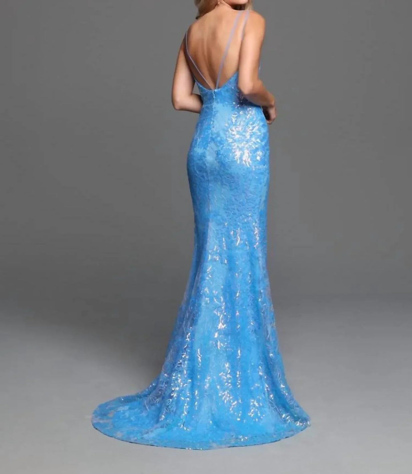 Patterned Sequin Fit & Flare Prom Dress