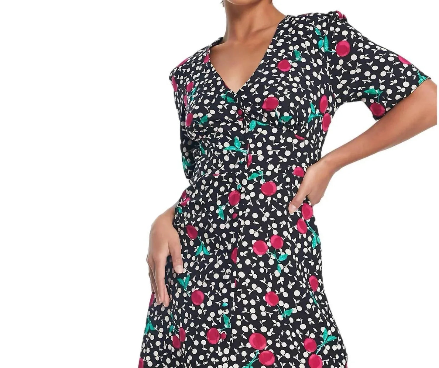 Kirschfarbenes kurzärmeliges Mini-Kleid mit Knopfleiste vorne