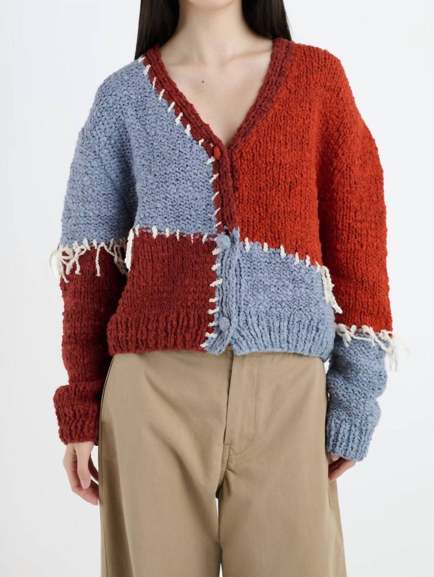 Bouclé-Patchwork-Cardigan