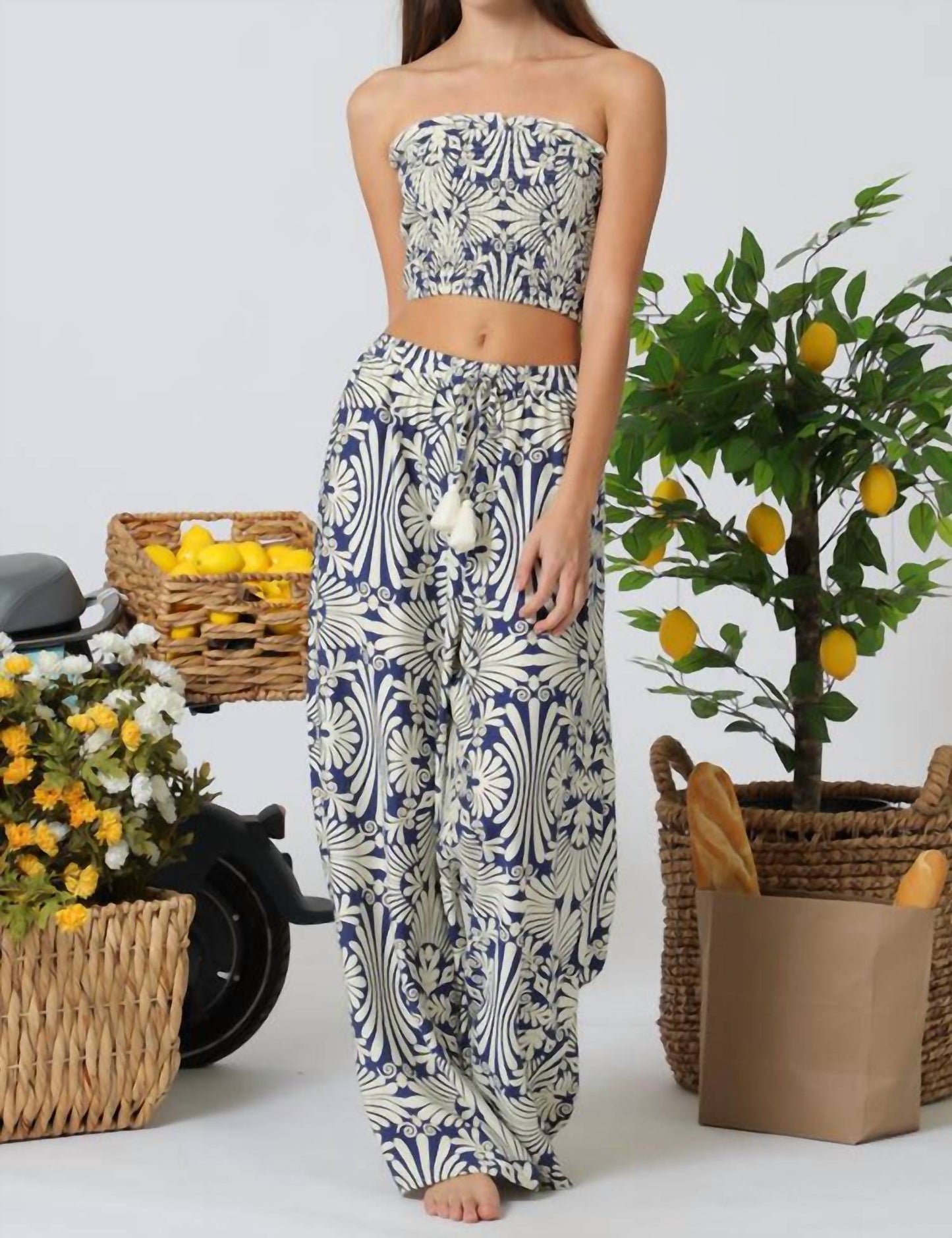 Nora Strapless Crop Top And Pants Set