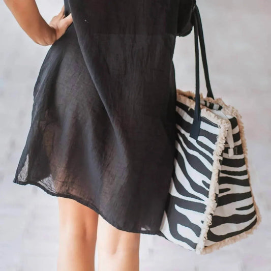 Women's Fringe Bali Tote Bag Zebra Print