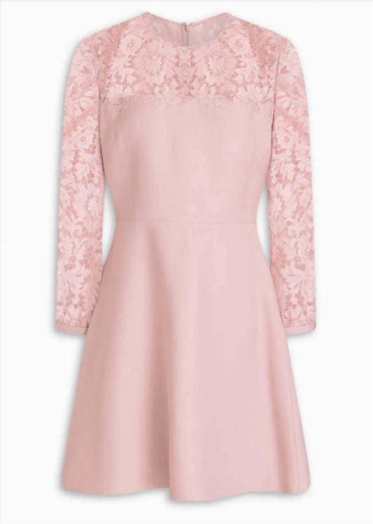 Corded Lace Paneled Crepe Mini Dress