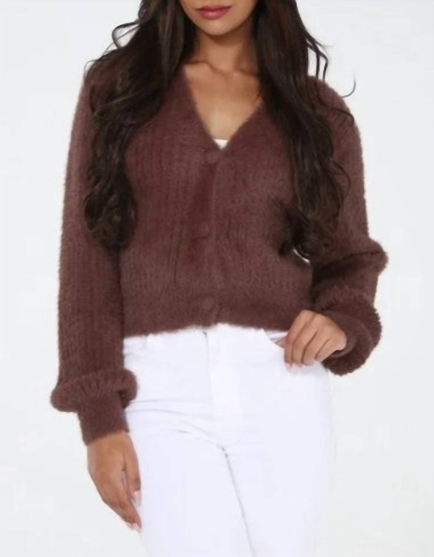 Flauschiger Knopf-Cardigan-Pullover