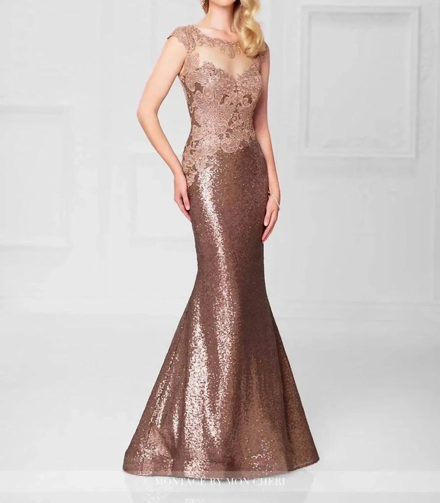 Bronze Lace Sequin Long Gown