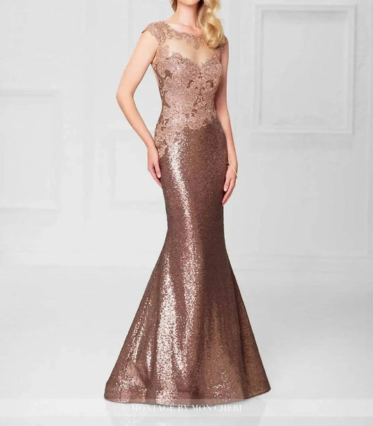 Bronze Lace Sequin Long Gown