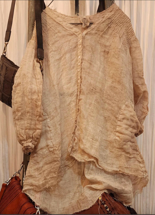 Women's Pintuck linen gauze shirt