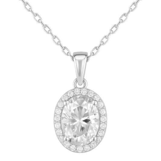 Women's Oval Moissanite With Halo Necklace