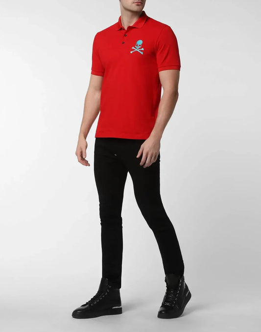 Embroidered Skull Bones Graphic Polo Shirt
