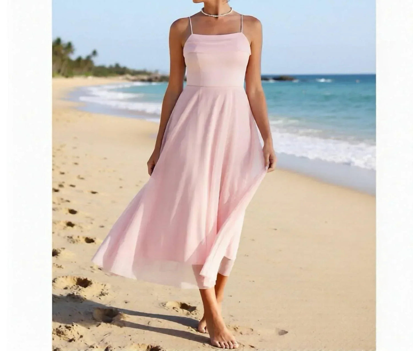 Madison Strandhochzeit Flitterwochen Tüll Kleid mit Rückenschnürung
