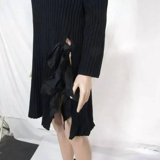 Women's Ribbed Sweater Knit Dress With Bow Detail
