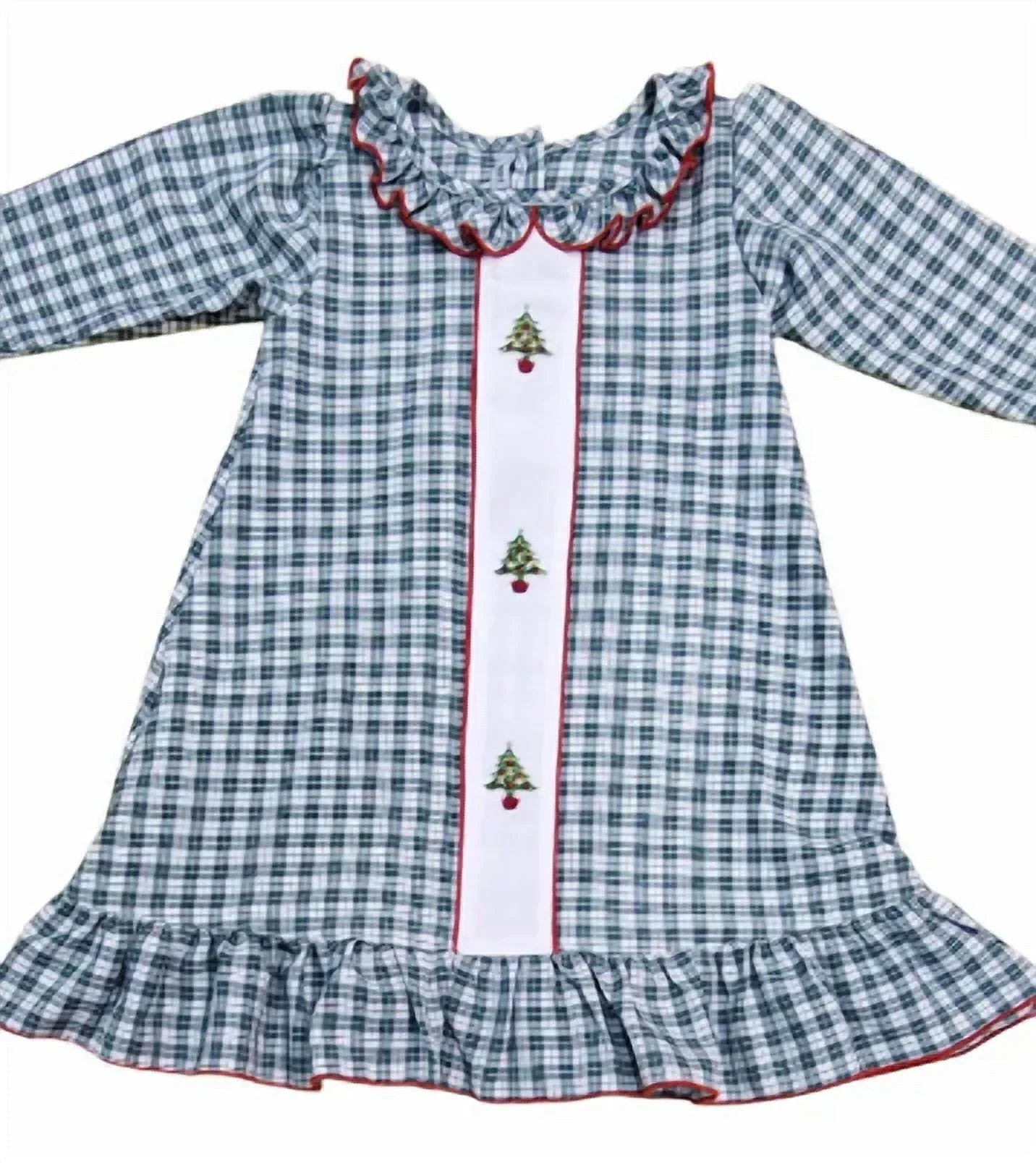 Besticktes Schottenkaro-Nachthemd für Mädchen mit Weihnachtsbaum