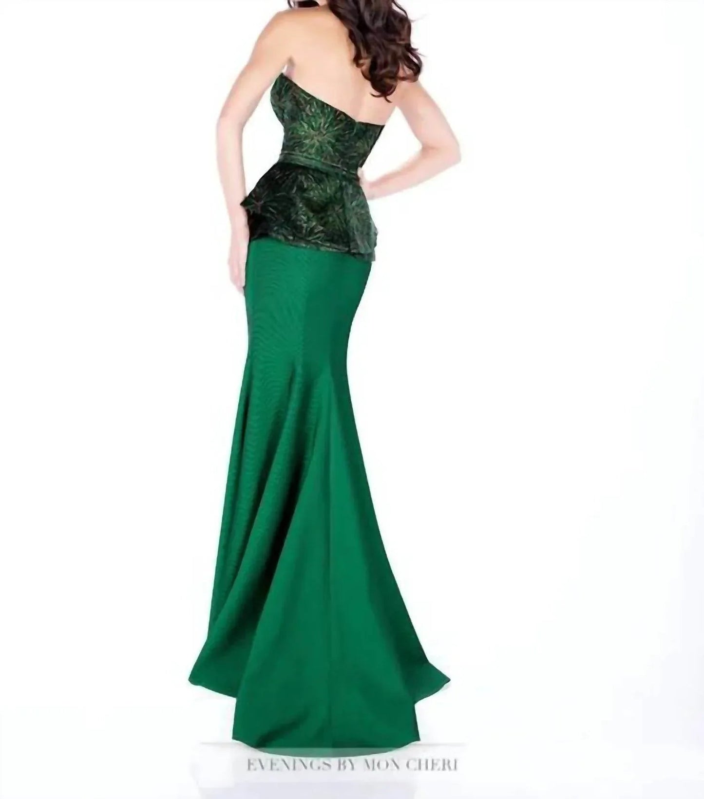 Meerjungfrauen-Abendkleid mit Metallic-Brokat und Schößchen