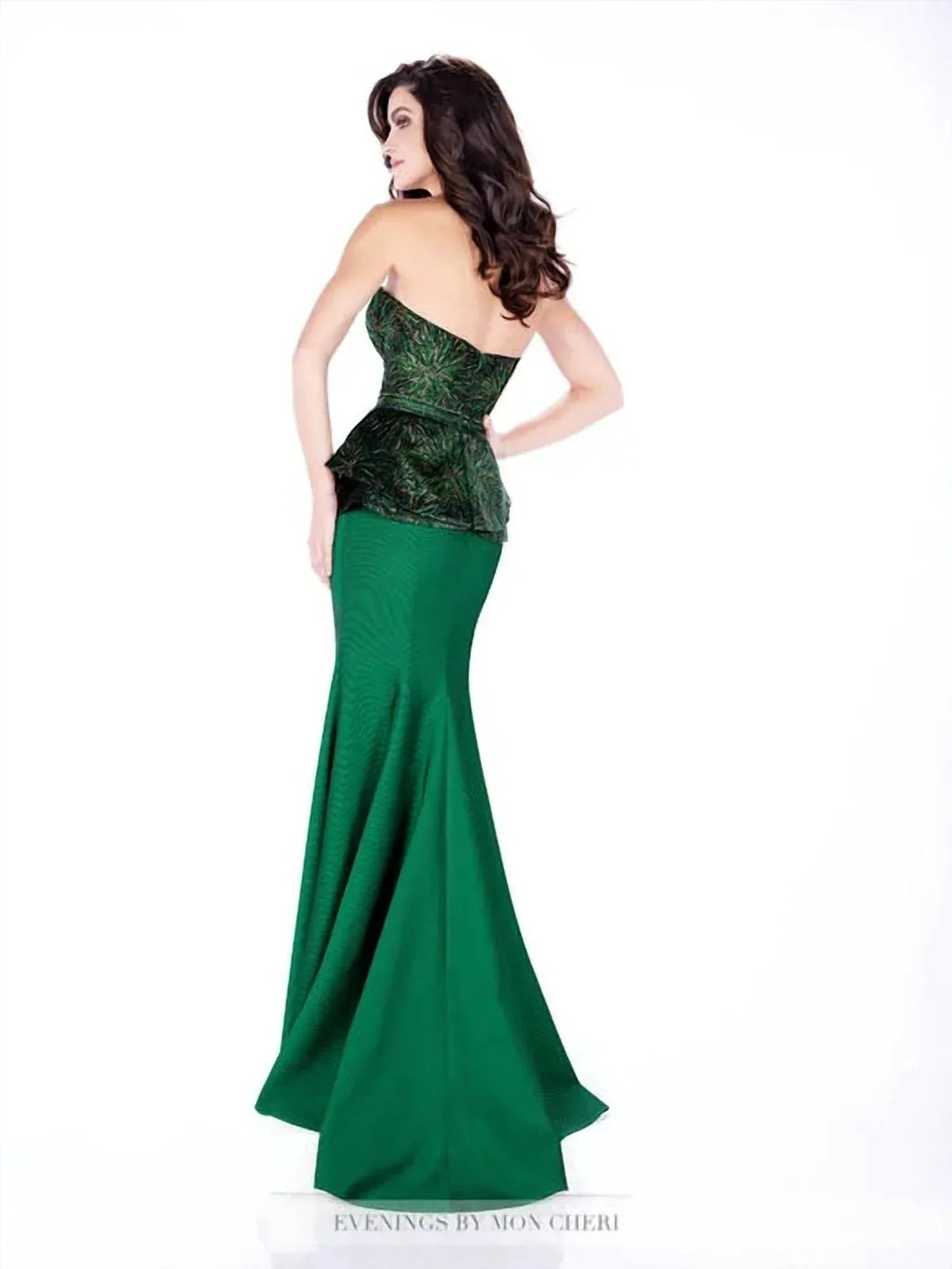 Meerjungfrauen-Abendkleid mit Metallic-Brokat und Schößchen