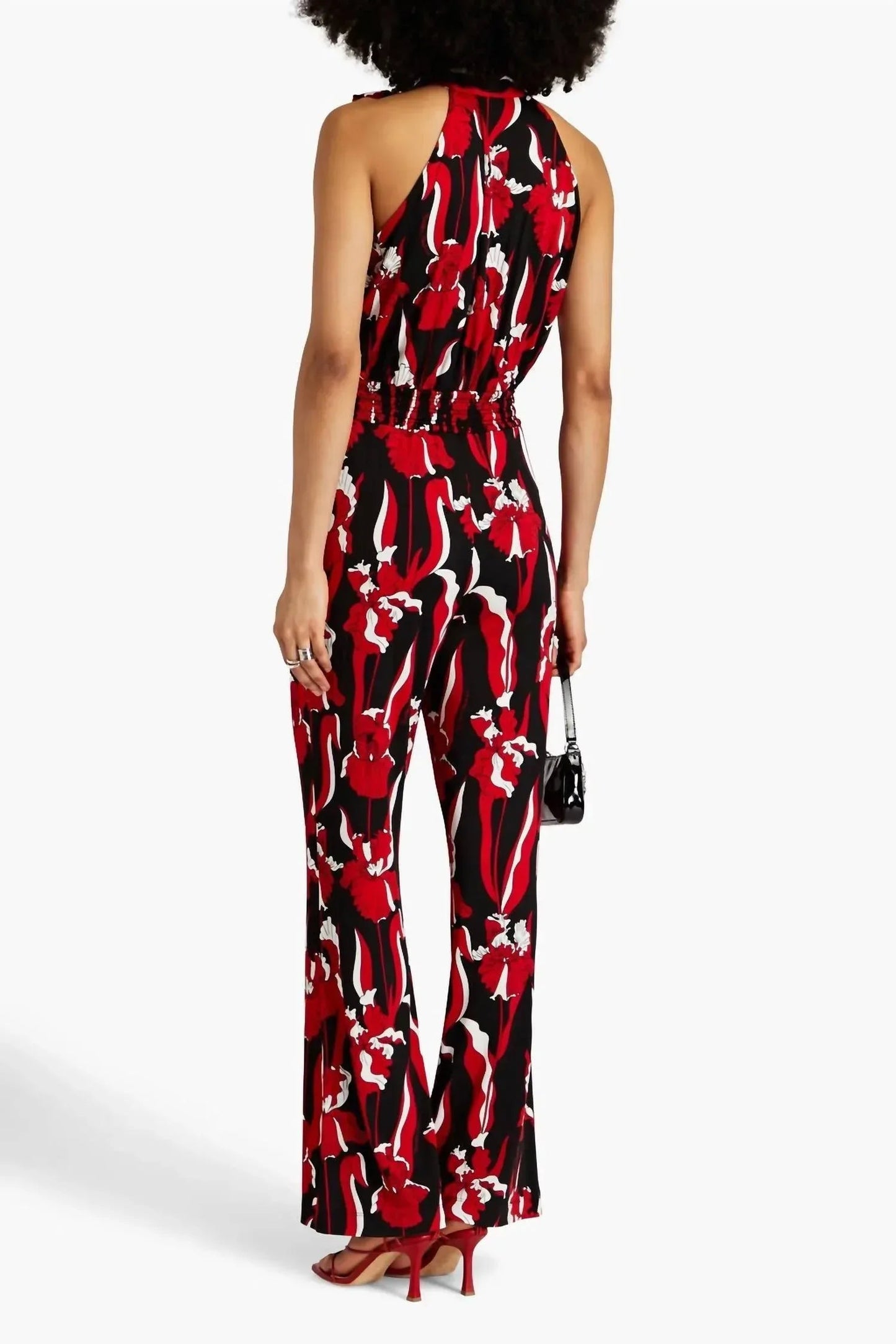 Pussy-Bow Floral-Print Jersey Jumpsuit