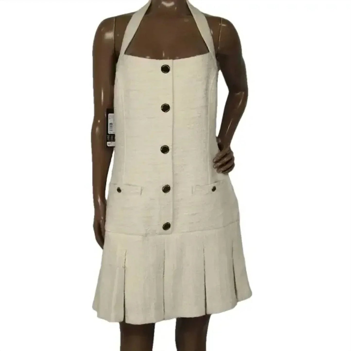 Damen Mini-Tweedkleid mit eckigem Ausschnitt und ohne Ärmel
