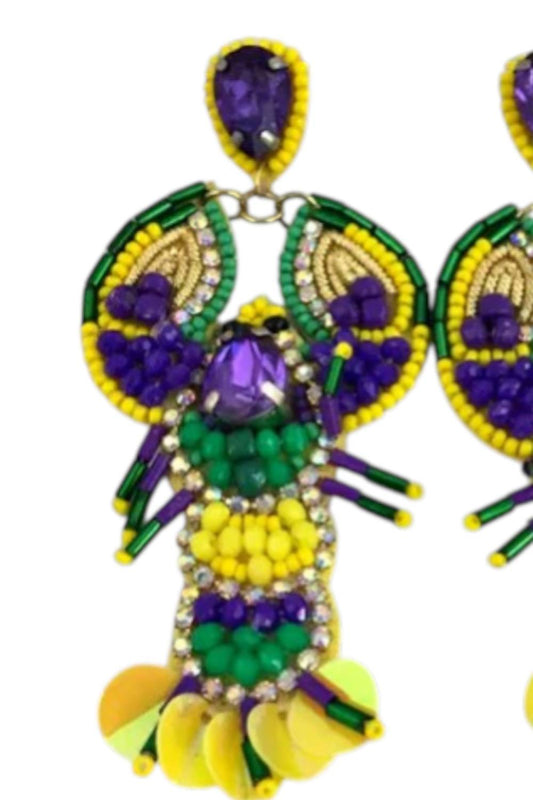 Women's Mardi Gras Beaded Crawfish Earrings