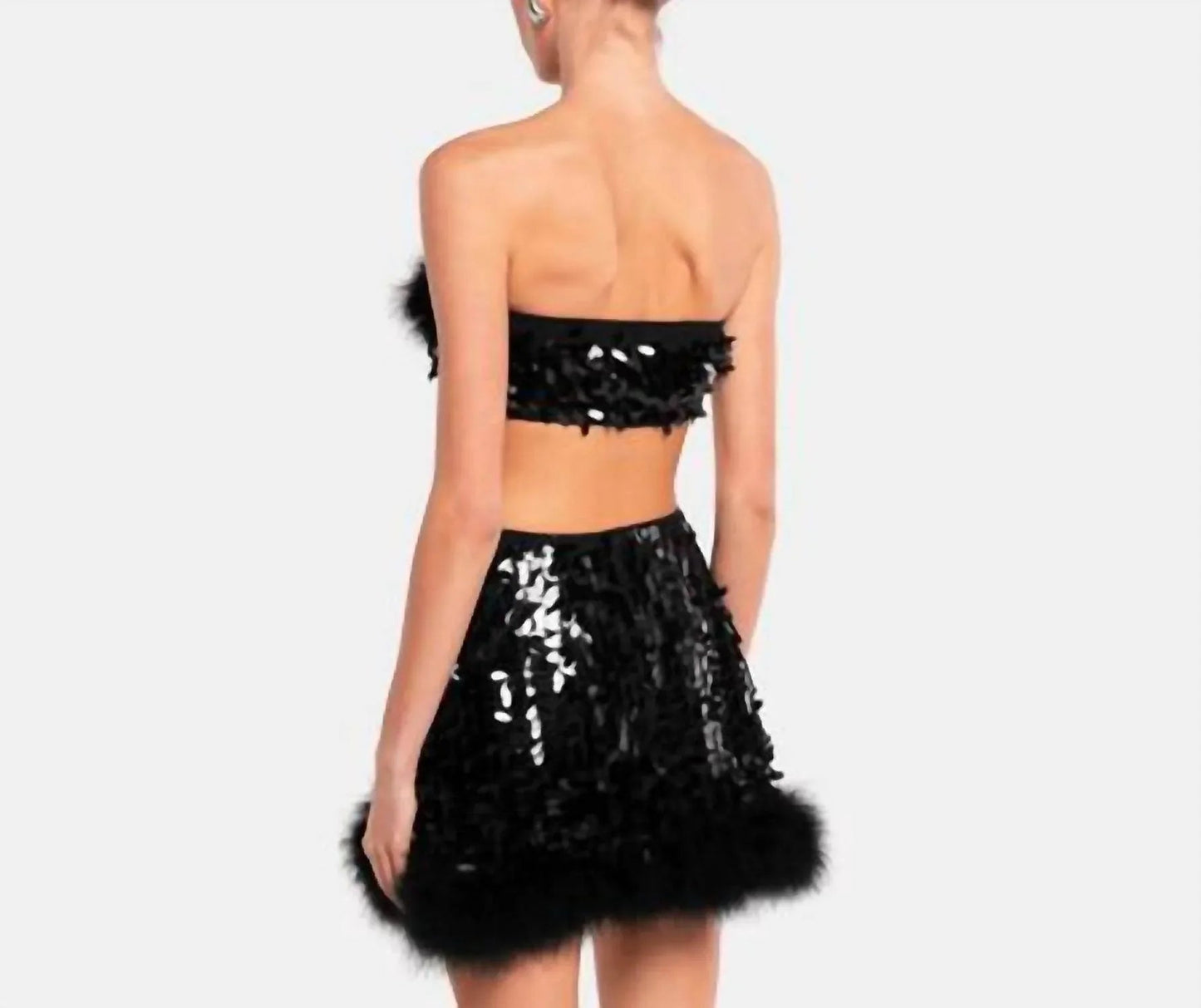 Virgo Sequin Feather Top And Skirt Set