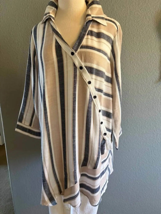Women's Stripe Diagonal Button Top
