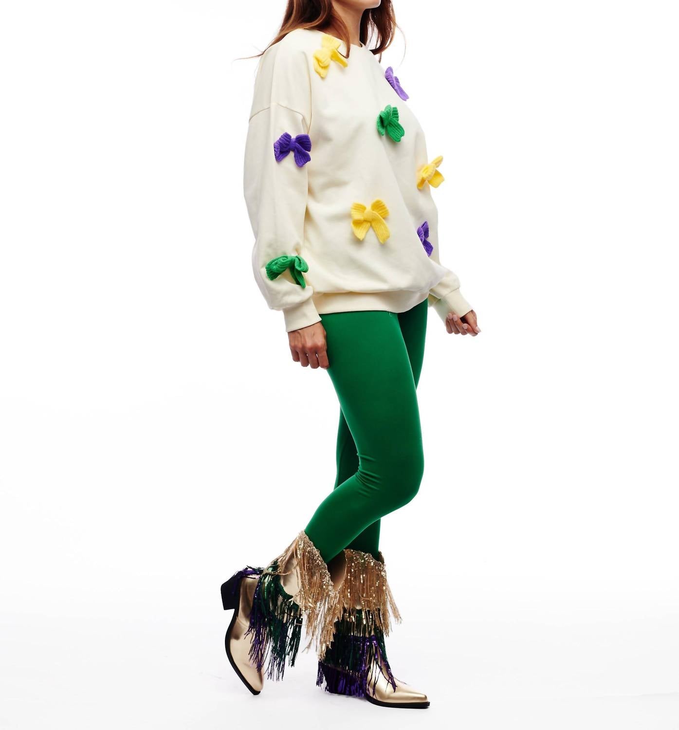 Damen-Mardi-Gras-Pailletten-Fransenstiefel