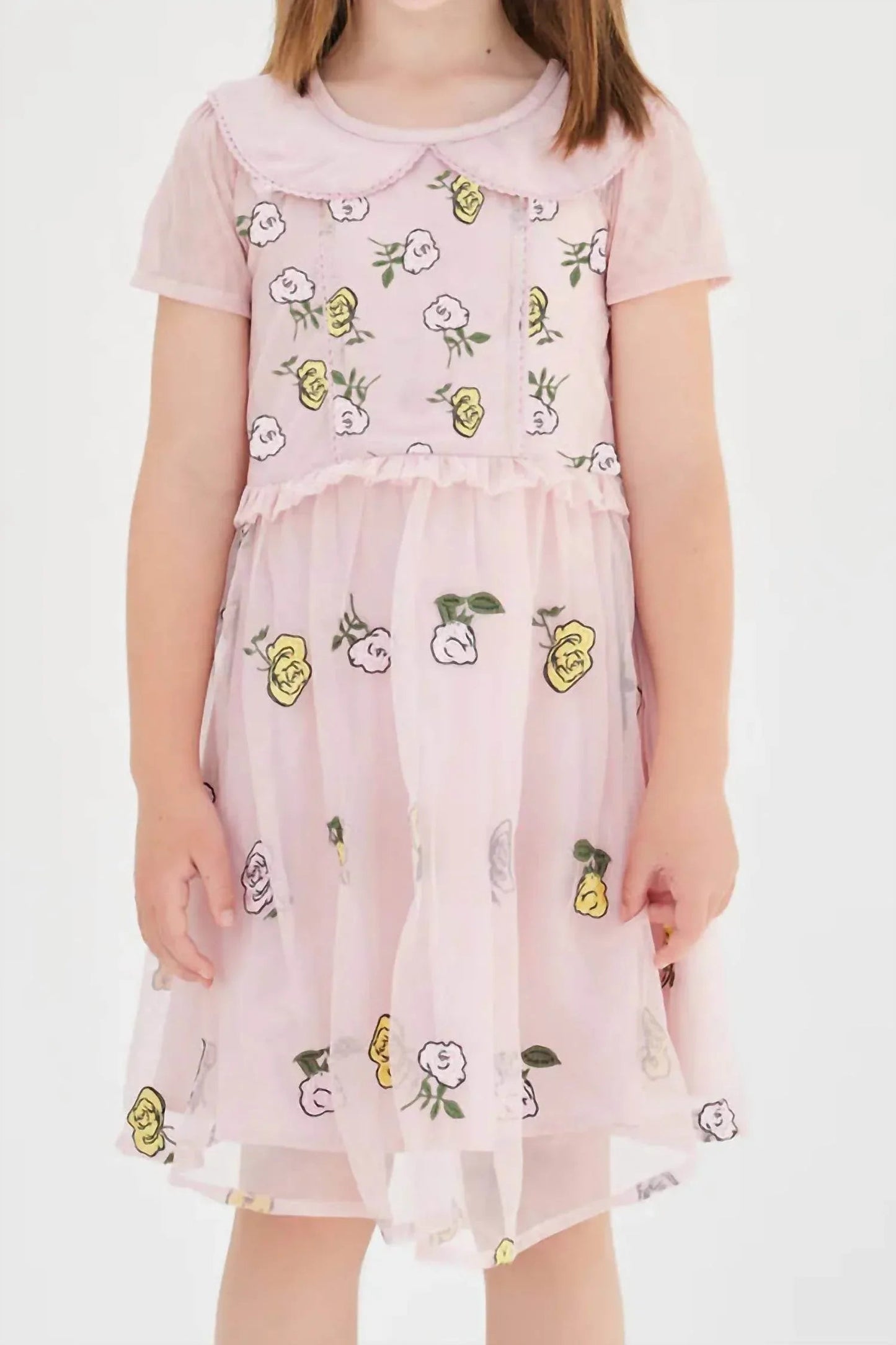 Kleid mit Rosenstickerei am Kragen