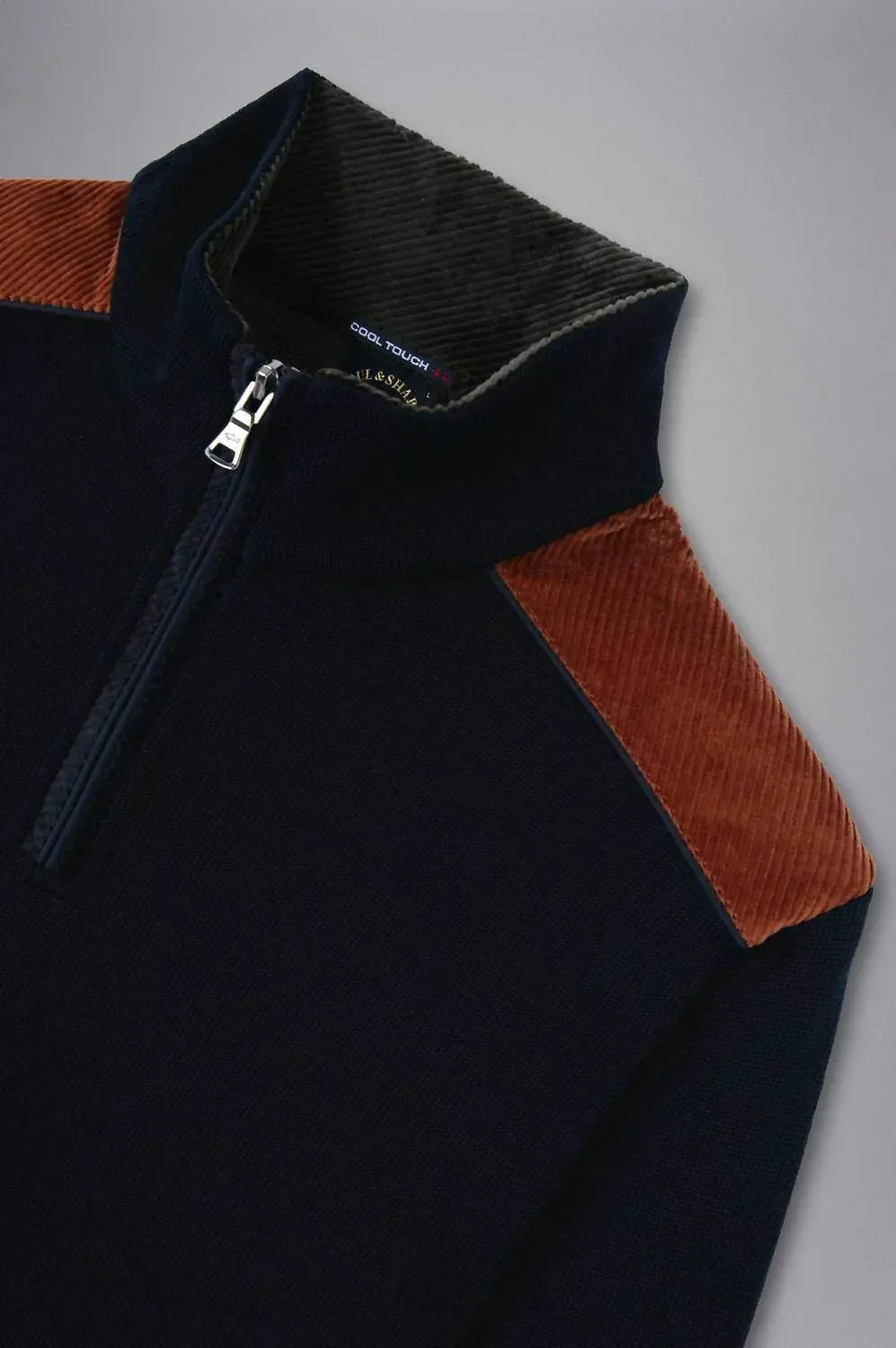 Men's Wool Zip Sweater With Corduroy Details