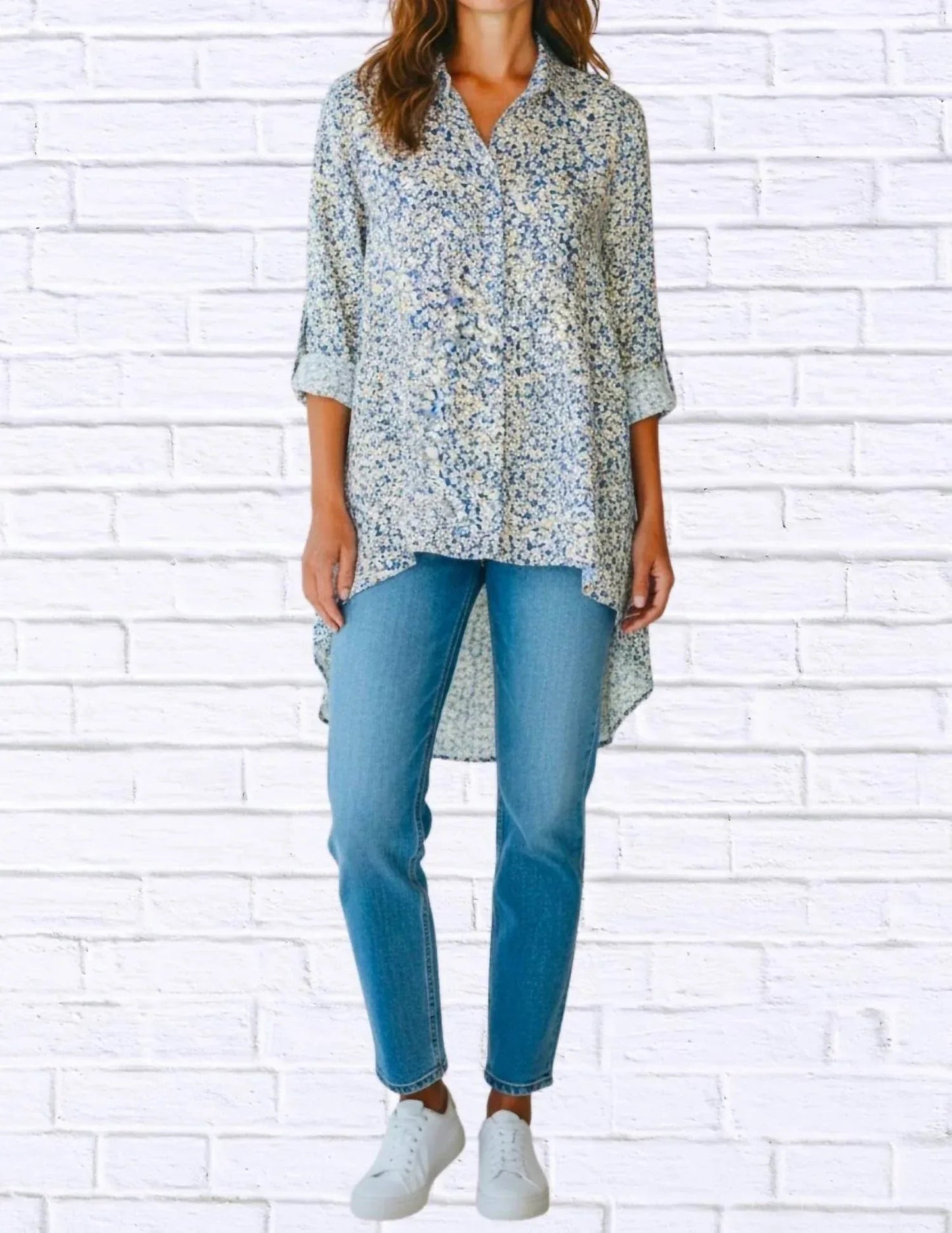 Florales Viskose-High-Low-Hemd