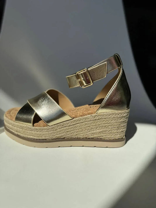 Women's Cross Band Cork Wedge