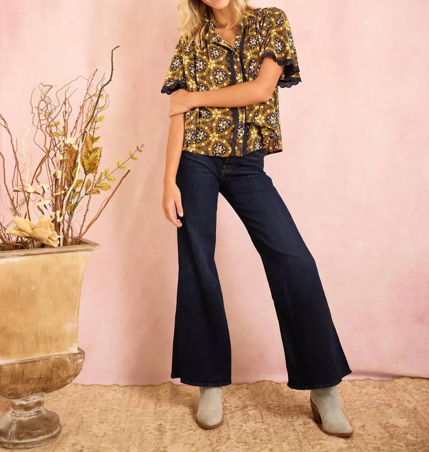 Parham Button Front Gathered Blouse