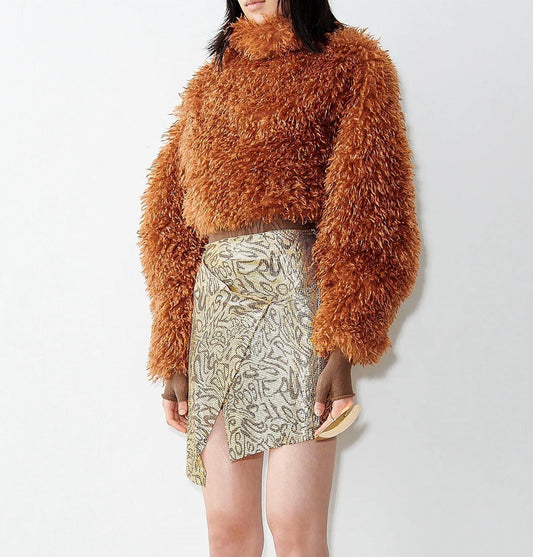 Belle Crop Faux Fur High Neck Sweater
